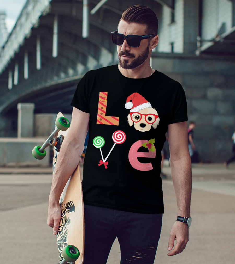 Love Cocker Spaniel Santa Christmas Dog Lollipop Glasses T-Shirt