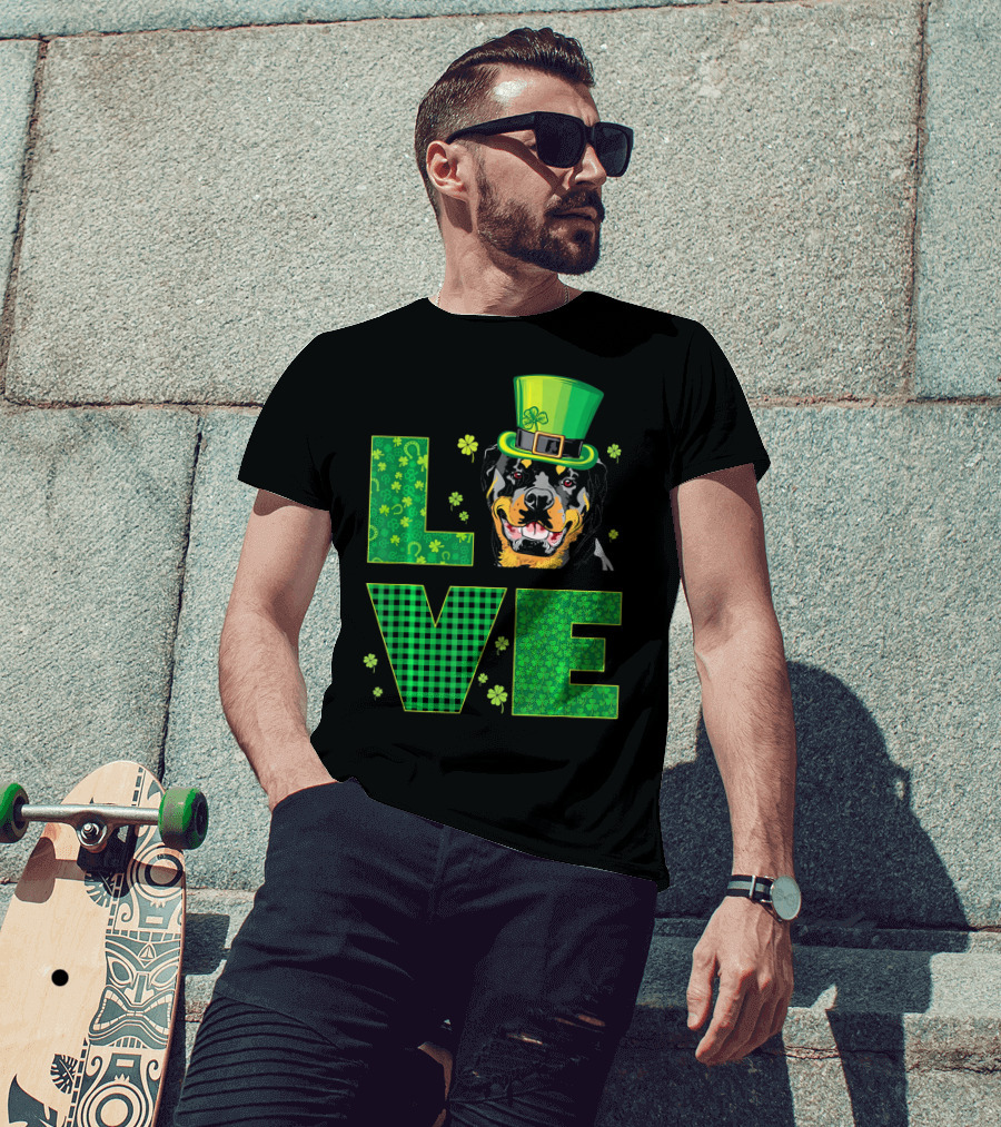 Love Rottweiler St. Patrick's Day Hat Green Shamrock Leaf T-Shirt