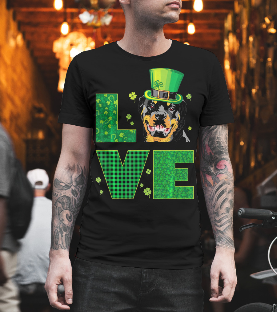 Love Rottweiler St. Patrick's Day Hat Green Shamrock Leaf T-Shirt