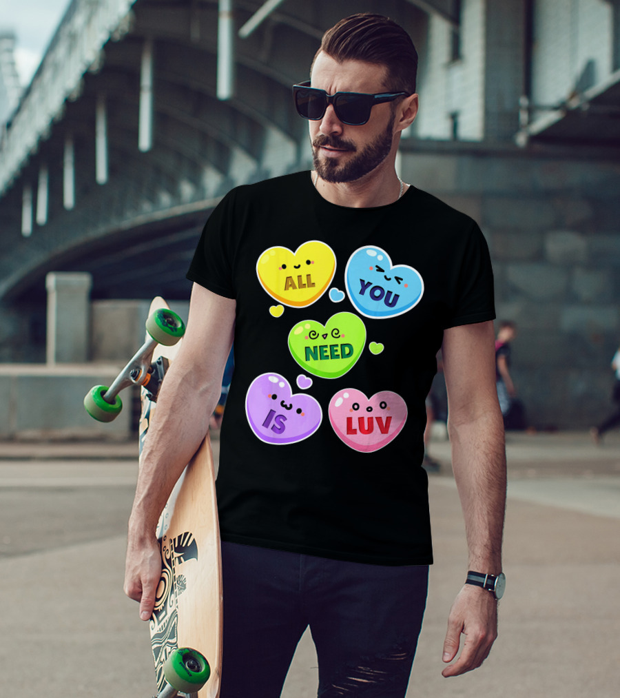 All You Need Is Luv Valentine Kawaii Heart Faces T-Shirt
