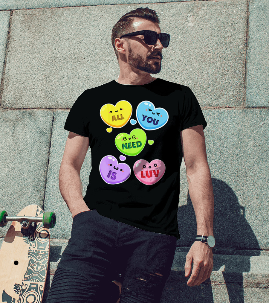 All You Need Is Luv Valentine Kawaii Heart Faces T-Shirt