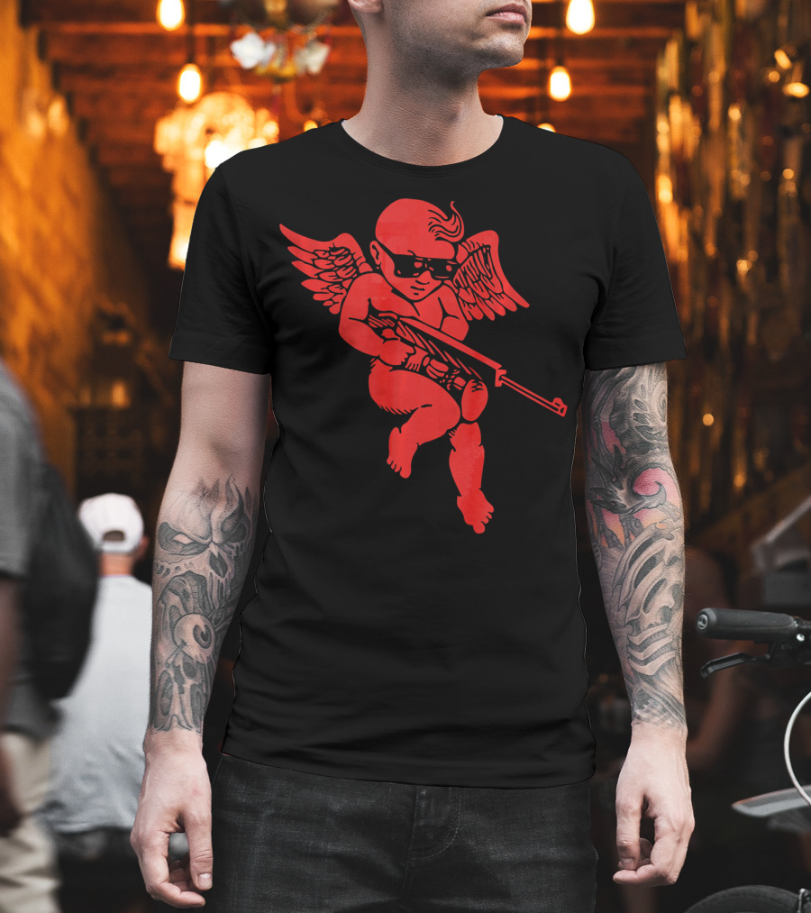Bad Cupid with Gun and Sunglasses for a Funny Valentine T-Shirt