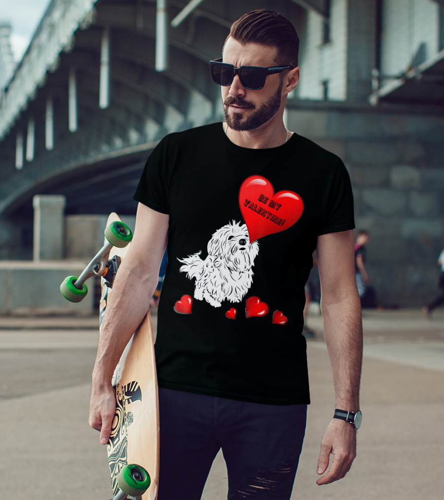 Be My Valentine Maltese Dogs In Love With Red Hearts T-Shirt