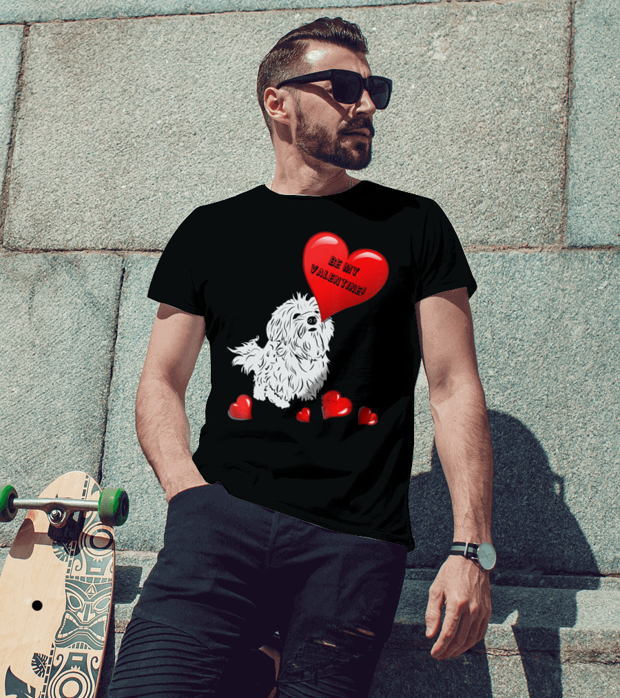 Be My Valentine Maltese Dogs In Love With Red Hearts T-Shirt