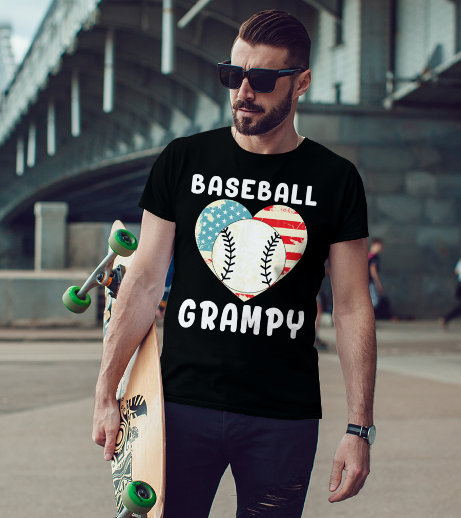 Baseball Grampy Heart With American Flag Love T-Shirt