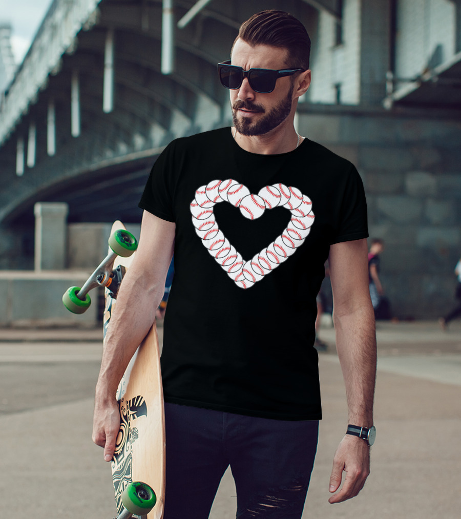 Baseball Heartbeat Valentine Heart With Baseballs T-Shirt