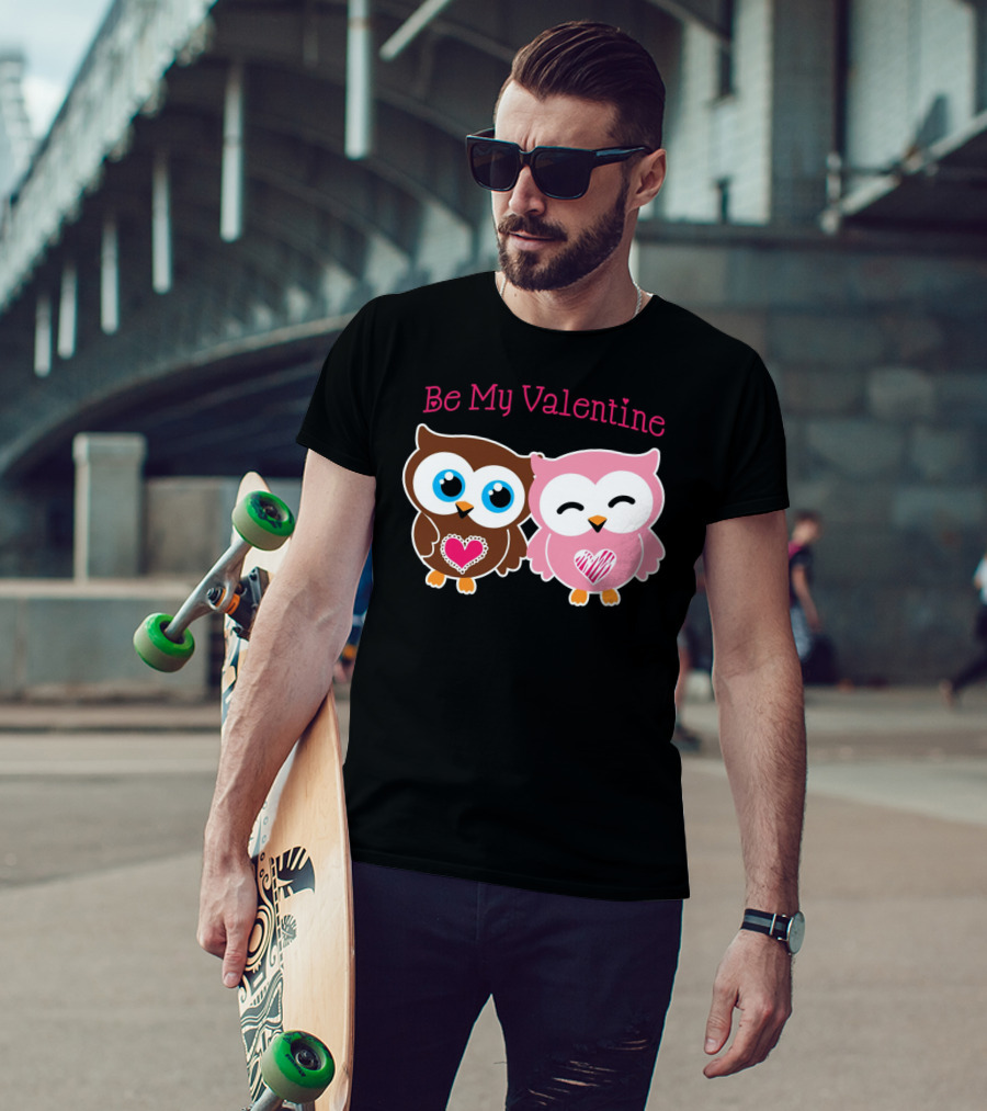 Be My Valentine Cute Valentines Day Heart Owls T-Shirt