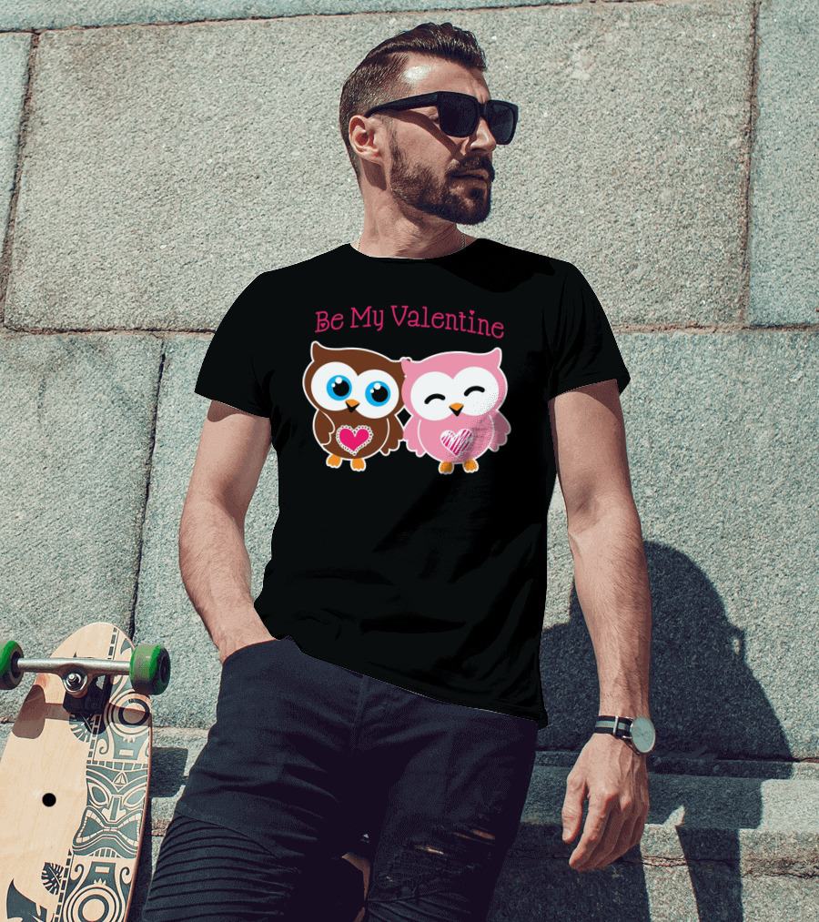Be My Valentine Cute Valentines Day Heart Owls T-Shirt