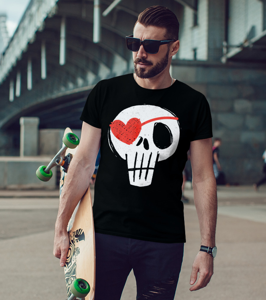 Skull With Heart Eye Patch Valentine's Day Kids T-Shirt