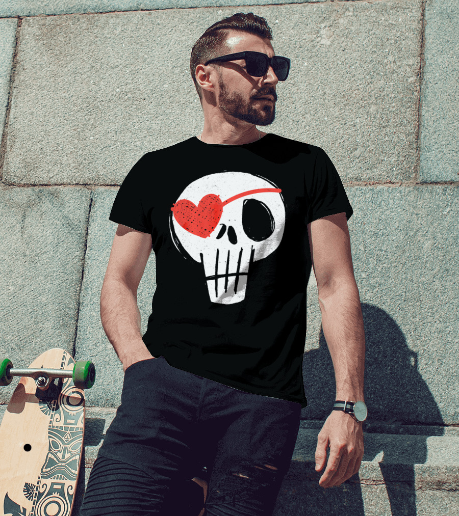 Skull With Heart Eye Patch Valentine's Day Kids T-Shirt