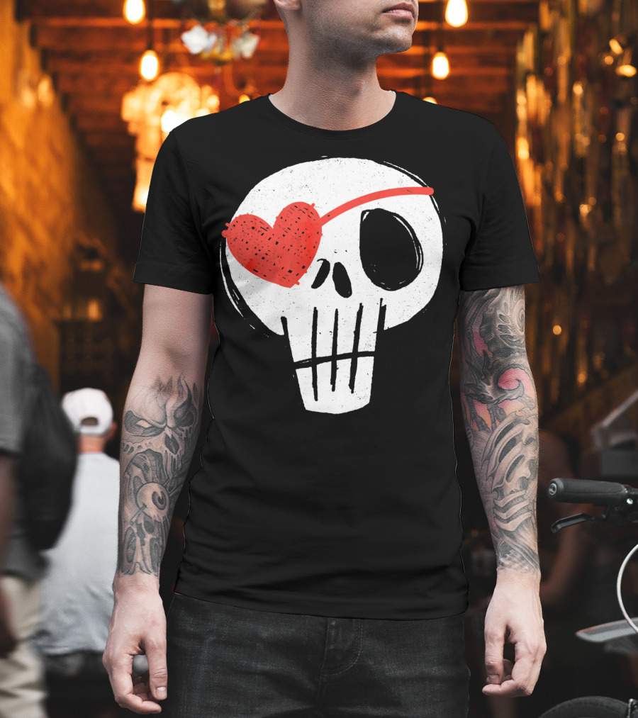 Skull With Heart Eye Patch Valentine's Day Kids T-Shirt