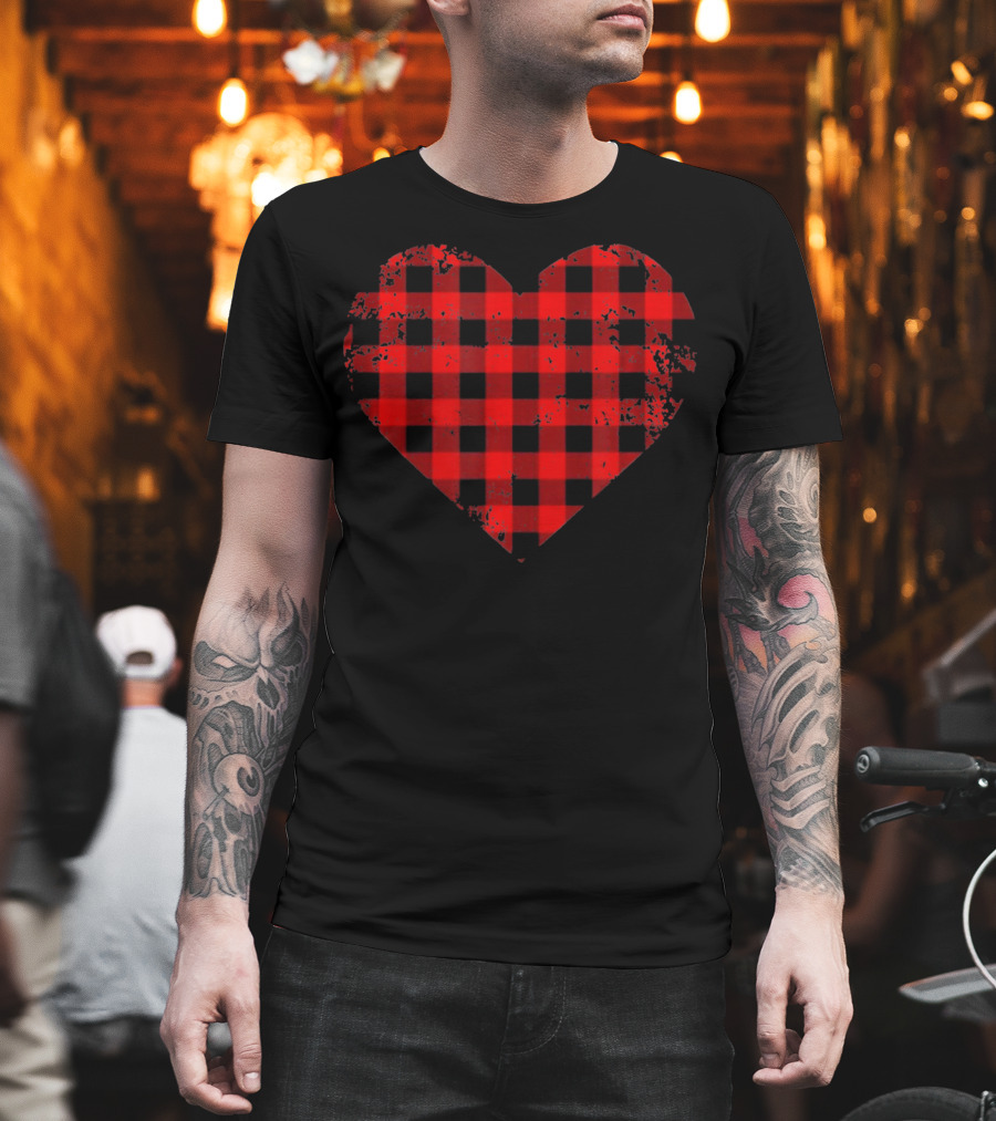 Big Heart Red Plaid Cool Valenti Grunge T-Shirt