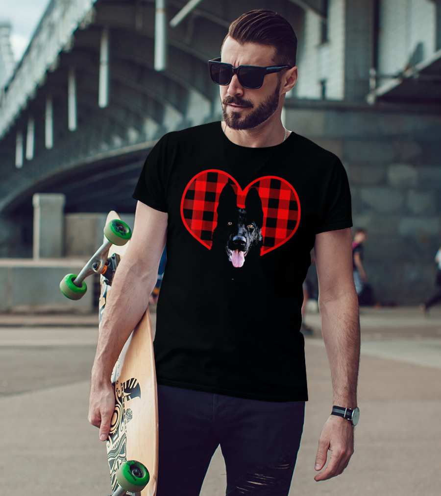 Black German Shepherd Plaid Heart Valentine T-Shirt