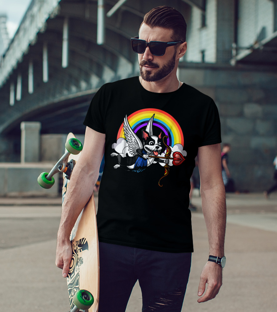 Boston Terrier Cupid Rainbow Valentine's Day T-Shirt