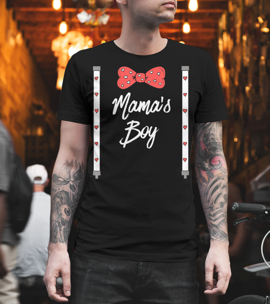 Mama's Boy Valentine's Day Red Heart Bowtie T-Shirt