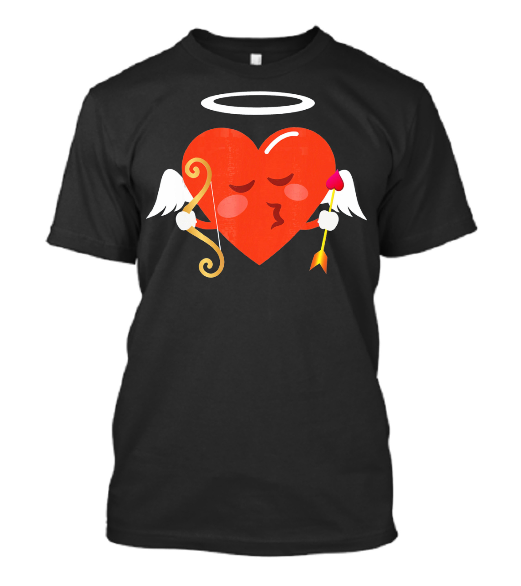 Cupid Heart Emoji Kiss Mwah Valent Winged Bow Arrow Halo T-Shirt