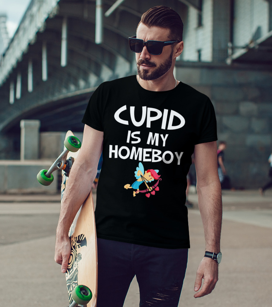 CUPID IS MY HOMEBOY Valentine's Winged Heart Arrow T-Shirt