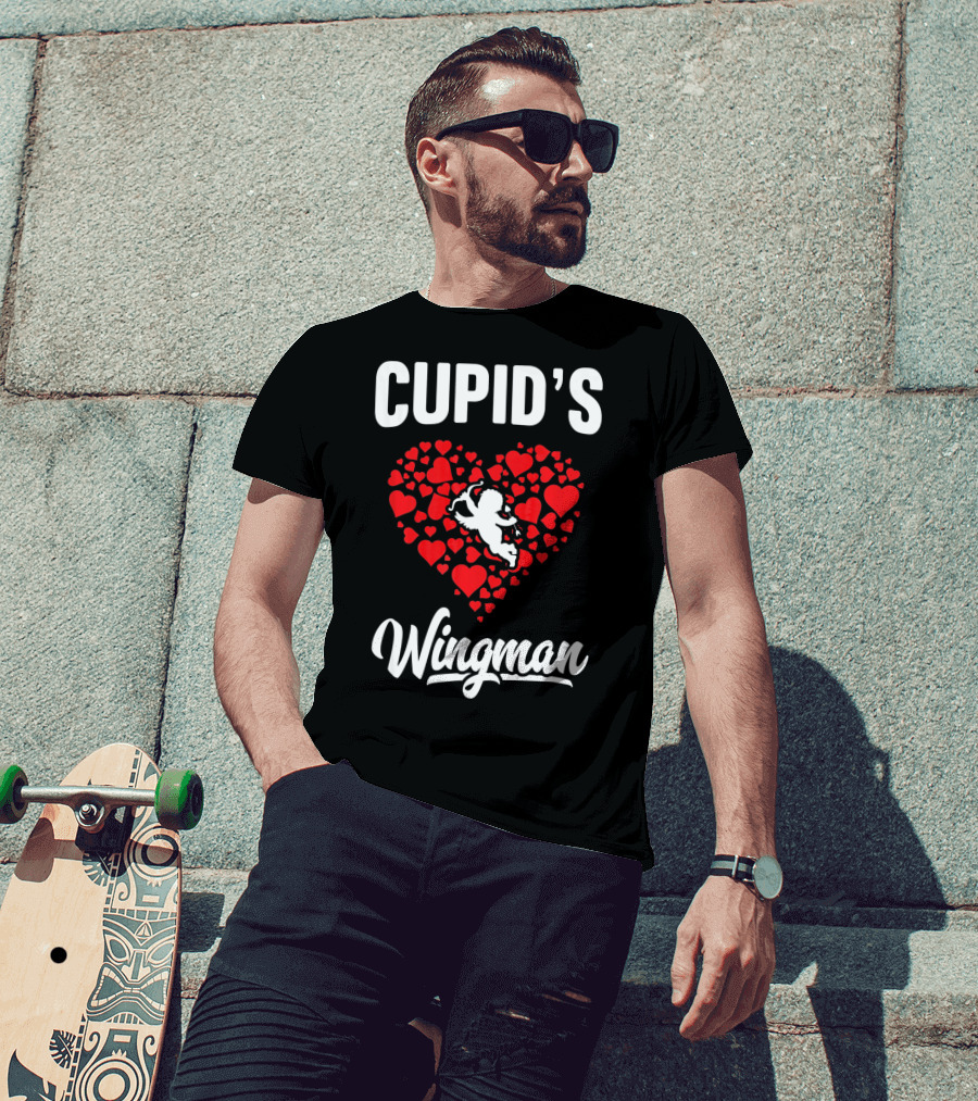 Cupid's Wingman Funny Kids Valentines Day Heart And Cherub T-Shirt