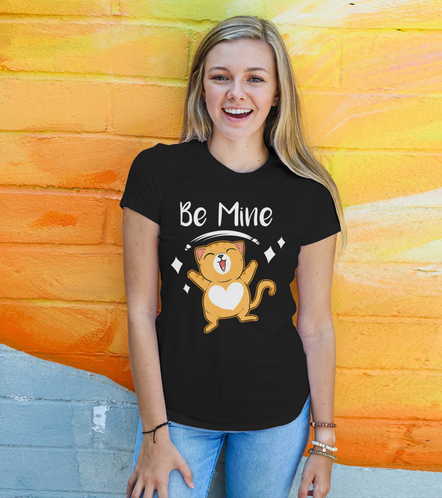 Be Mine Cute Valentine Cat With Heart T-Shirt