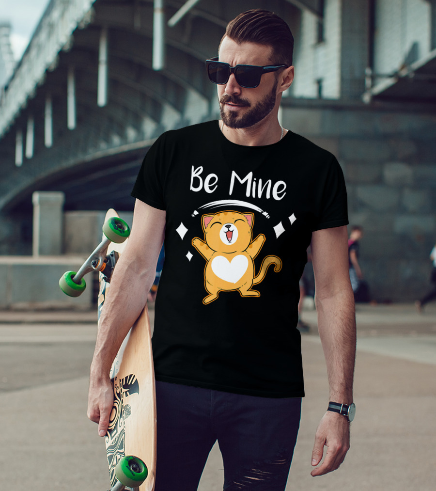 Be Mine Cute Valentine Cat With Heart T-Shirt