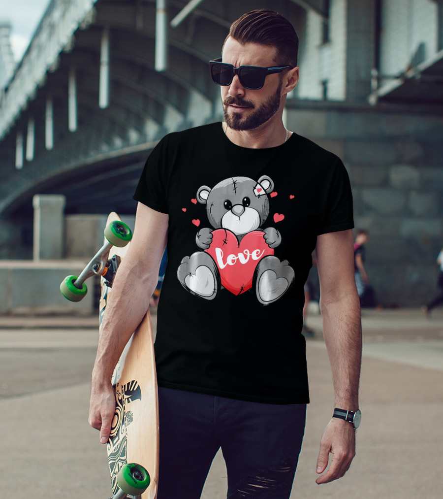 Valentine's Day Cute Bear With Heart And Love Text T-Shirt