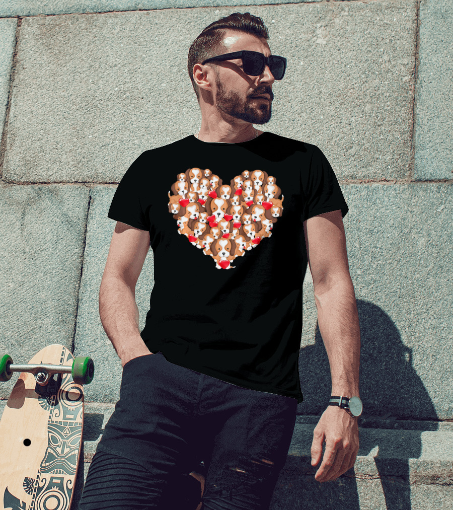 Beagle Puppies In Heart Shape For Valentine's Day T-Shirt