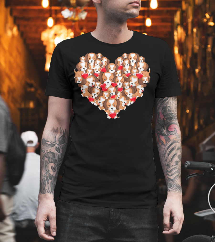 Beagle Puppies in Heart Shape for Valentine's Day T-Shirt