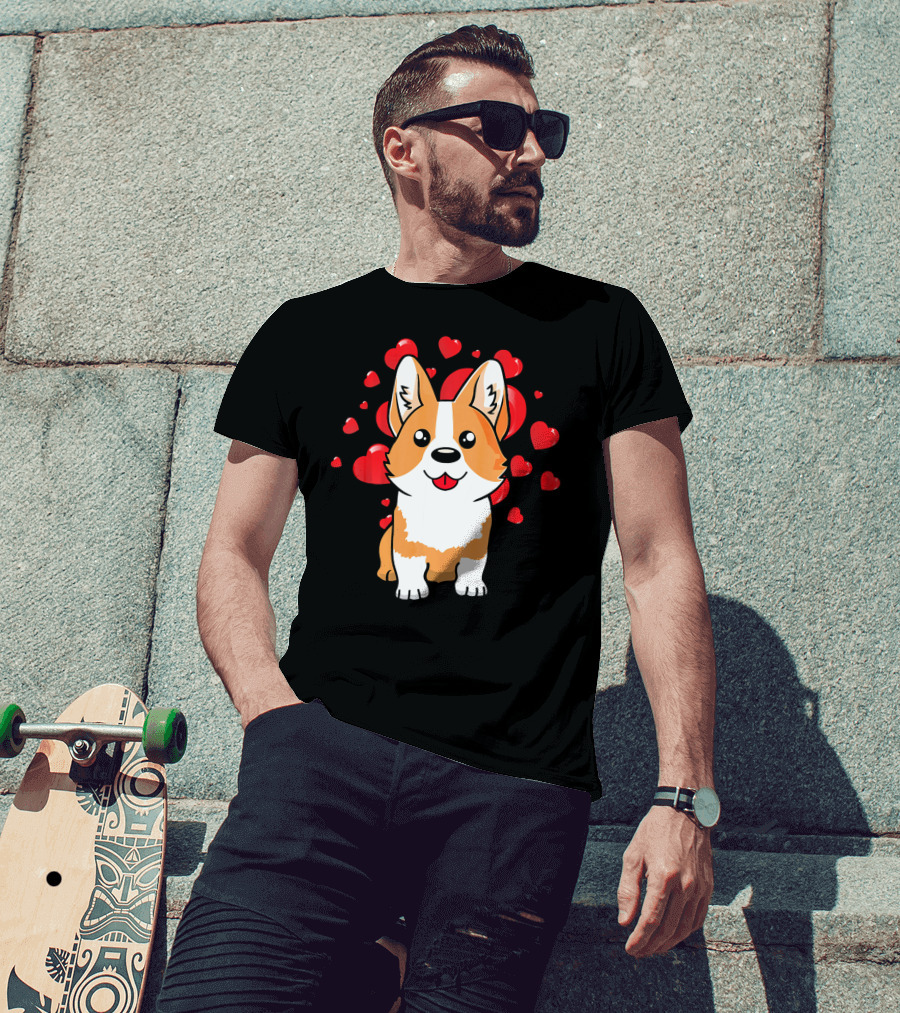 Corgi With Love Hearts Valentines Day Cute Dog T-Shirt
