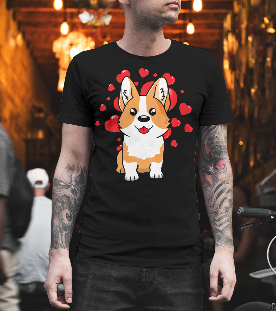 Corgi with Love Hearts Valentines Day Cute Dog T-Shirt