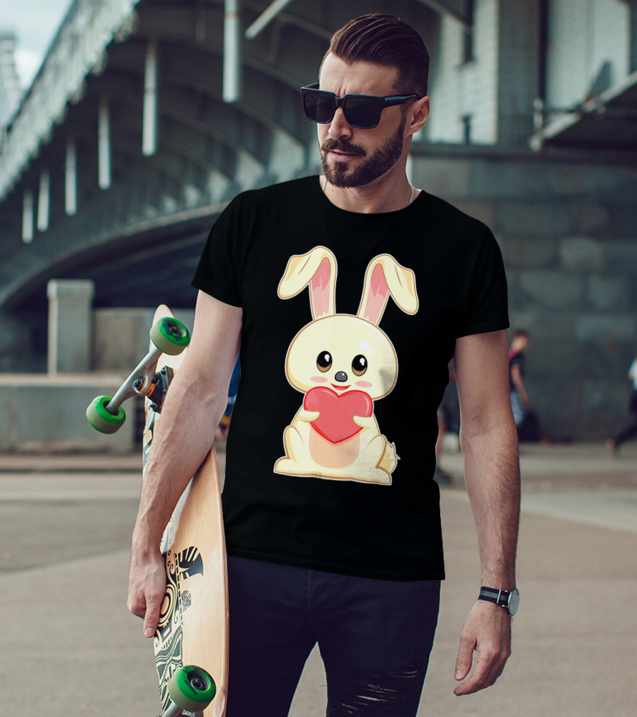 Chibi Bunny Holding Heart Valentines Cute T-Shirt