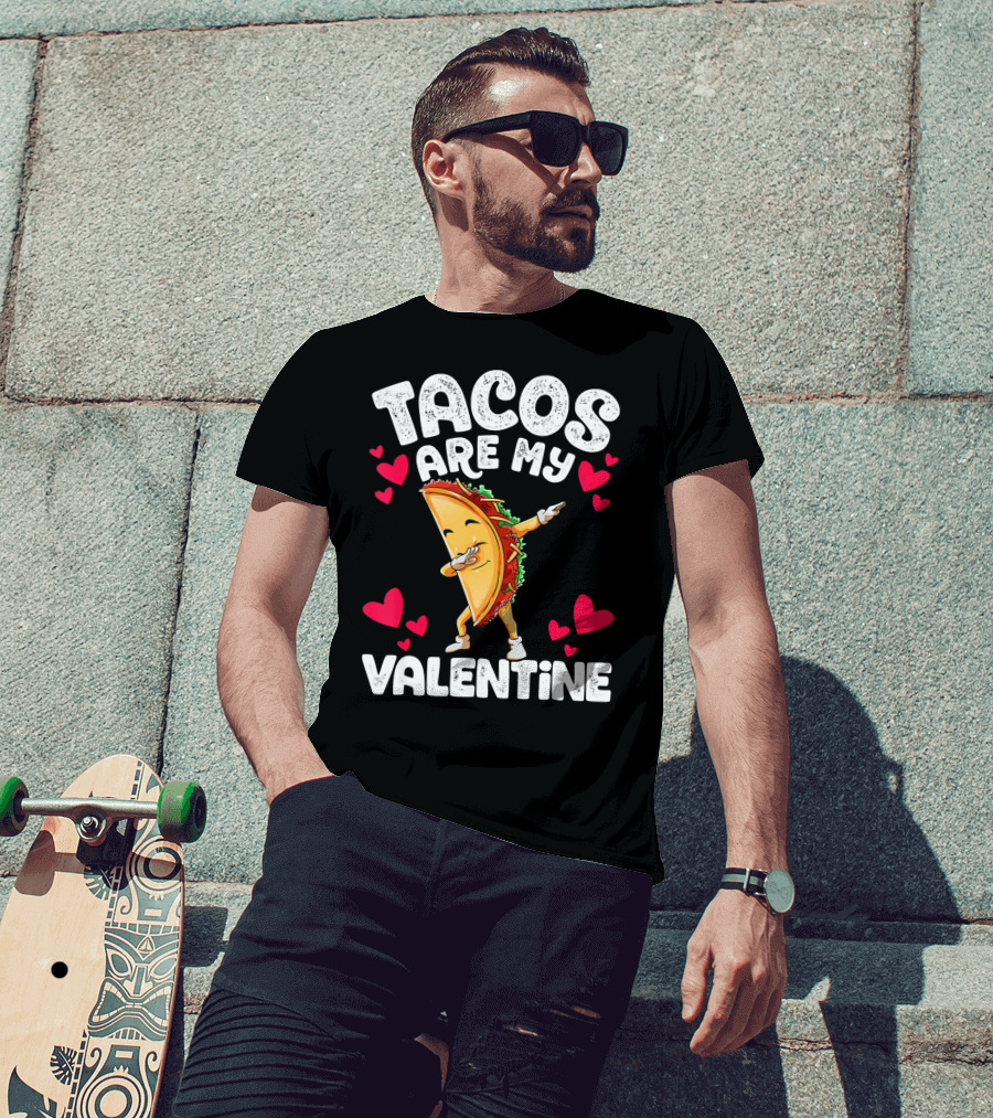 Tacos Are My Valentine Dabbing Taco With Hearts T-Shirt
