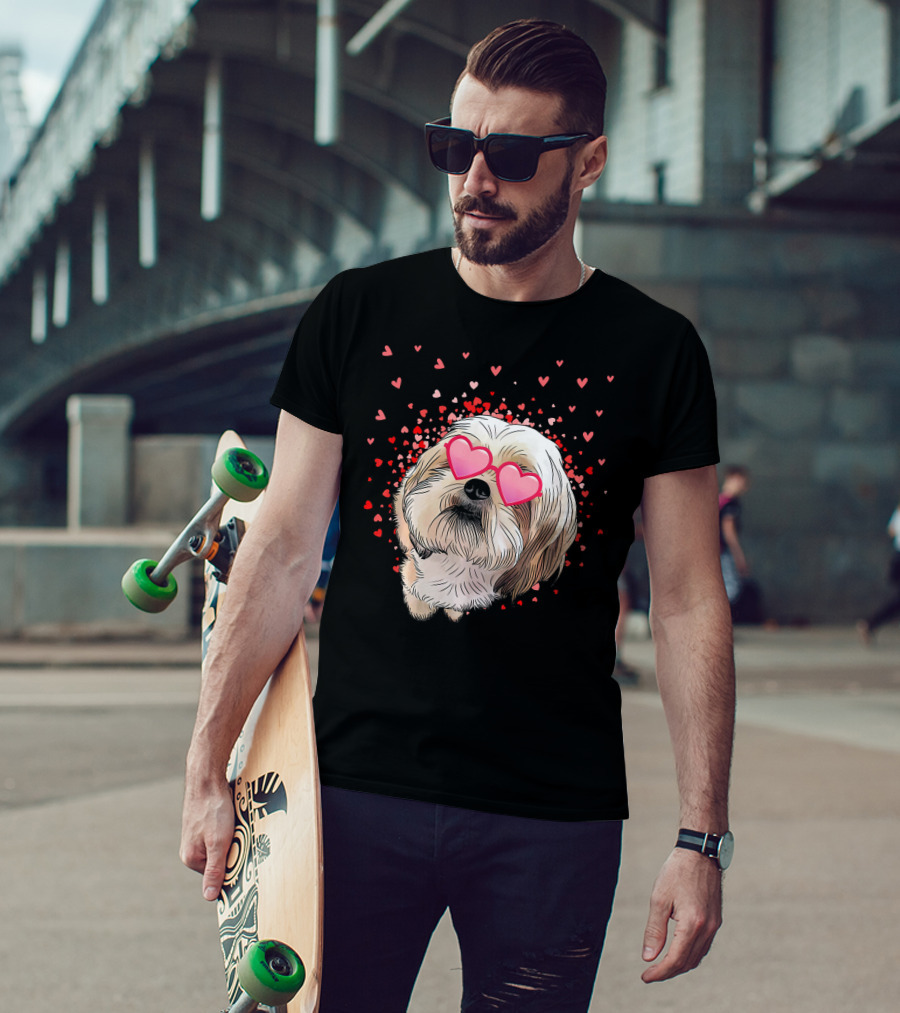 Cute Shih Tzu Heart Glasses Valentine's Day Hearts T-Shirt