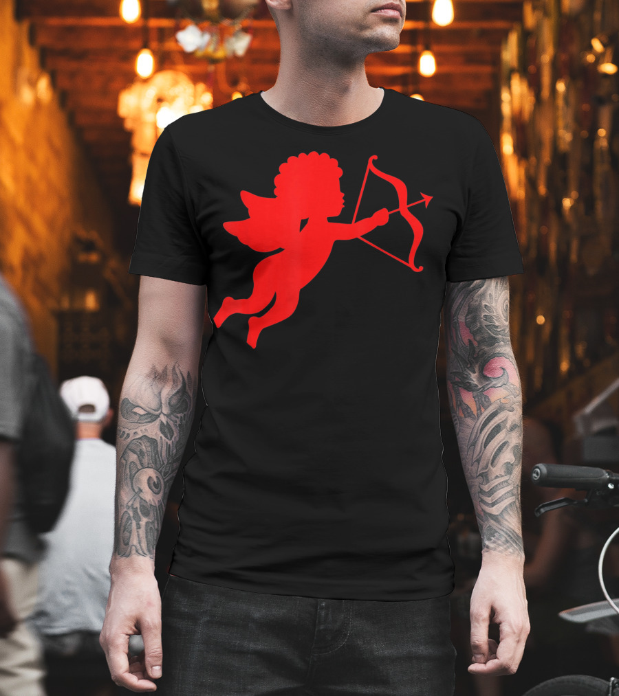 Valentine Cupid Arrow Silhouette in Red T-Shirt