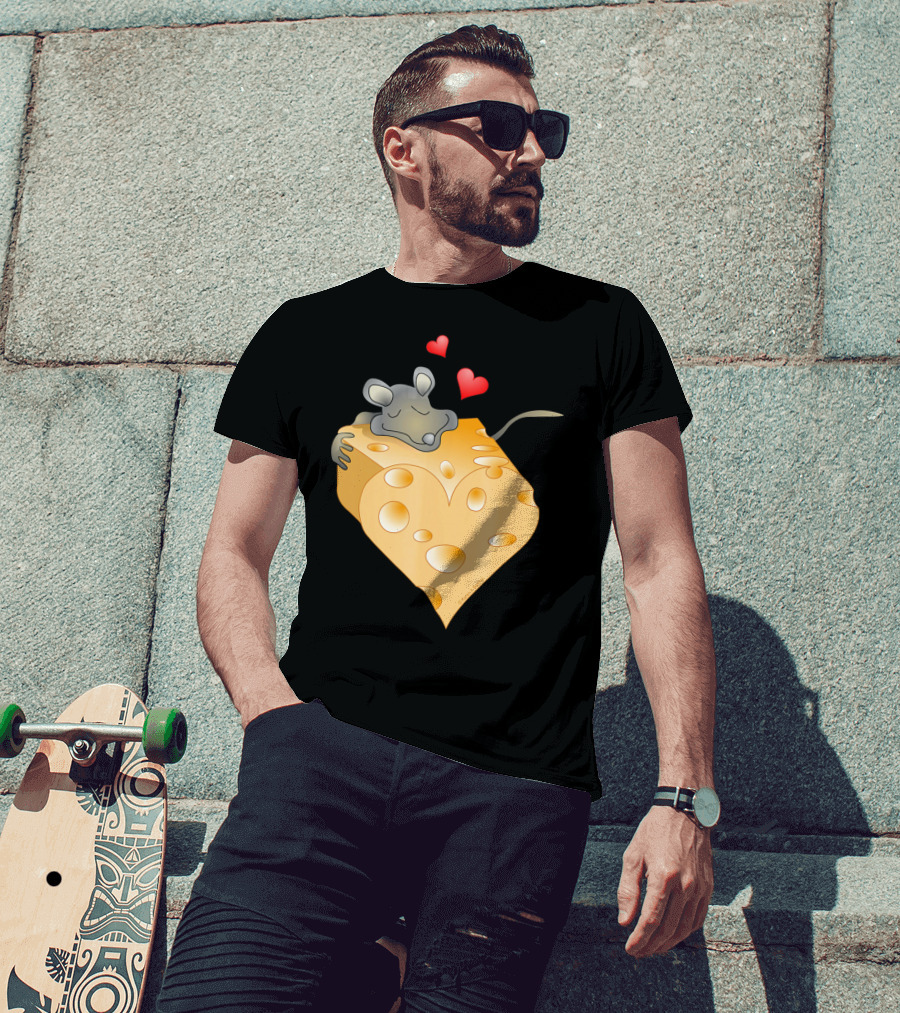 Cheesy Valentine Funny Dairy Heart Mouse Hugging Cheese T-Shirt