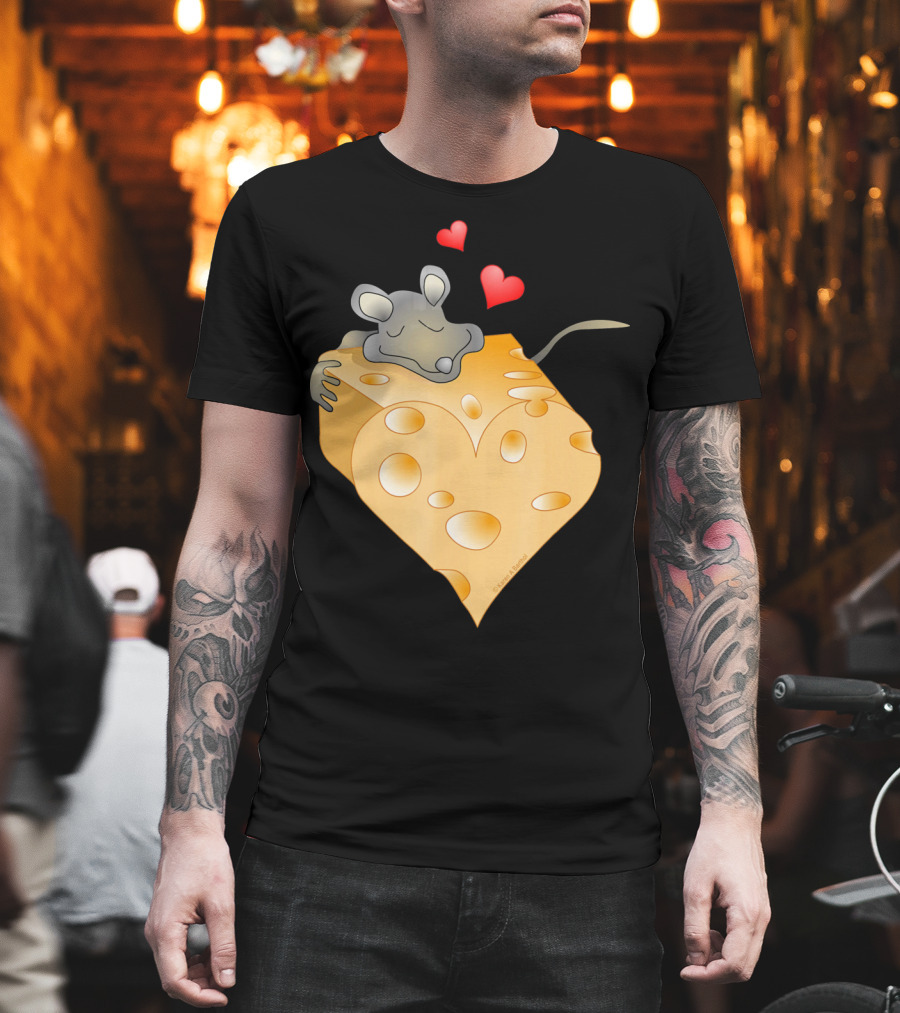 Cheesy Valentine Funny Dairy Heart Mouse Hugging Cheese T-Shirt