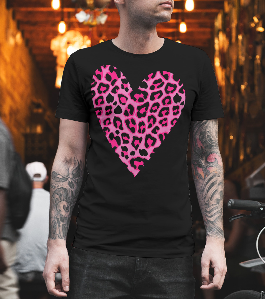 Cute Heart Valentines Pink Leopard T-Shirt