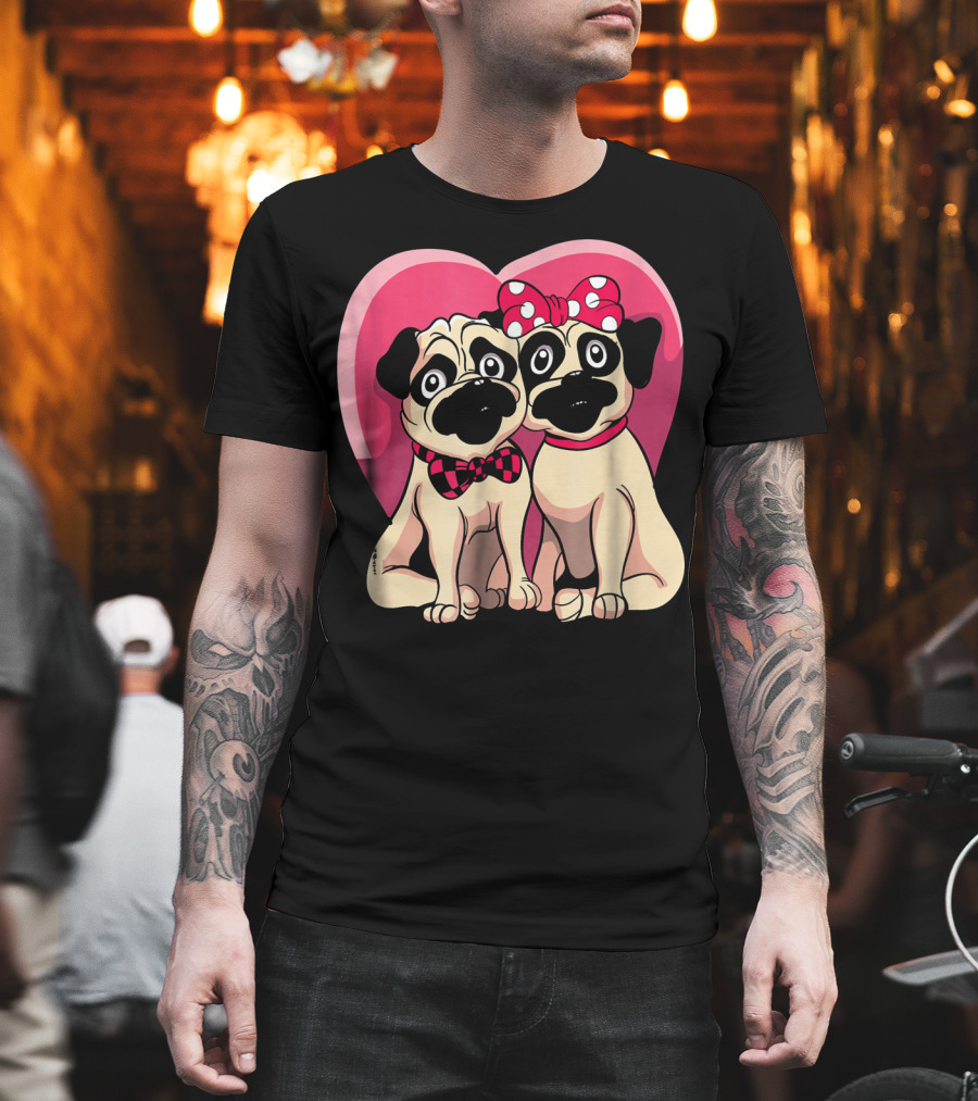 Cute Pug Valentine Puppy Love Co Heart Bow Tie Bow T-Shirt