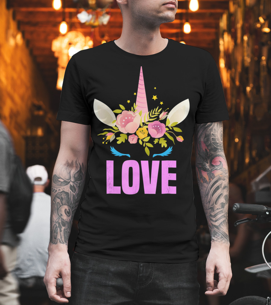 Love Cute Unicorn Face Valentine Day T-Shirt