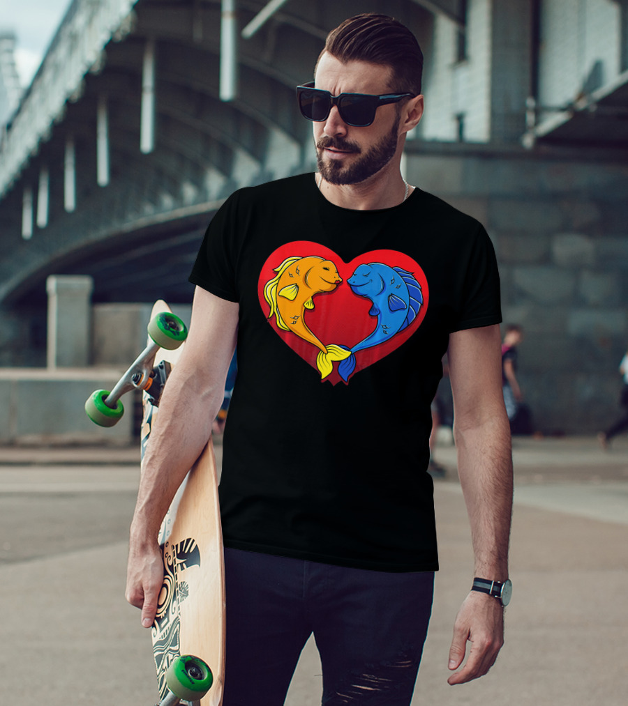 Cute Valentines Day Fish In Heart Fishing T-Shirt