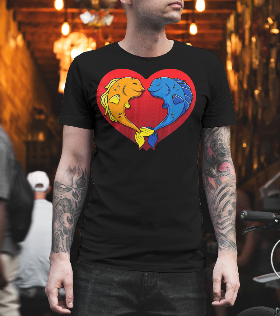 Cute Valentines Day Fish in Heart Fishing T-Shirt