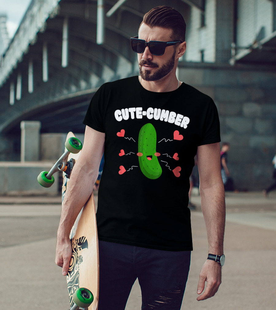 Cutecumber Funny Valentines Day Cucumber Hearts And Smiles T-Shirt