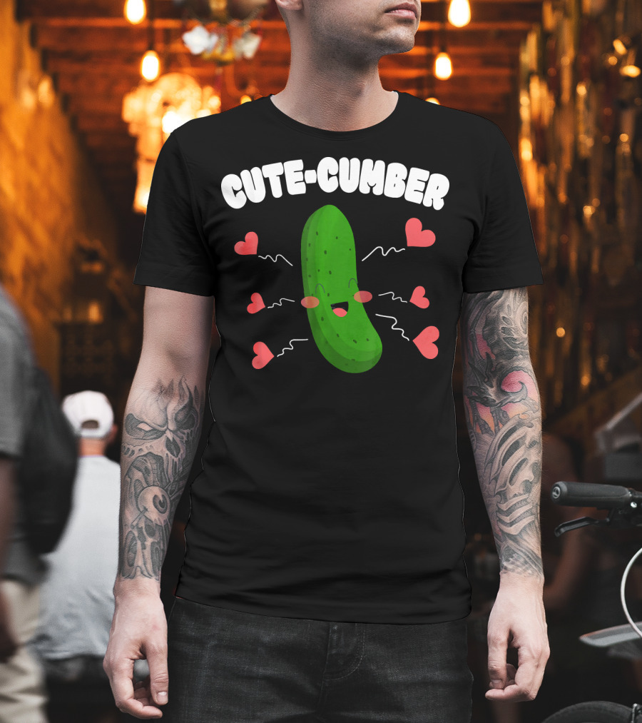 Cutecumber Funny Valentines Day Cucumber Hearts And Smiles T-Shirt
