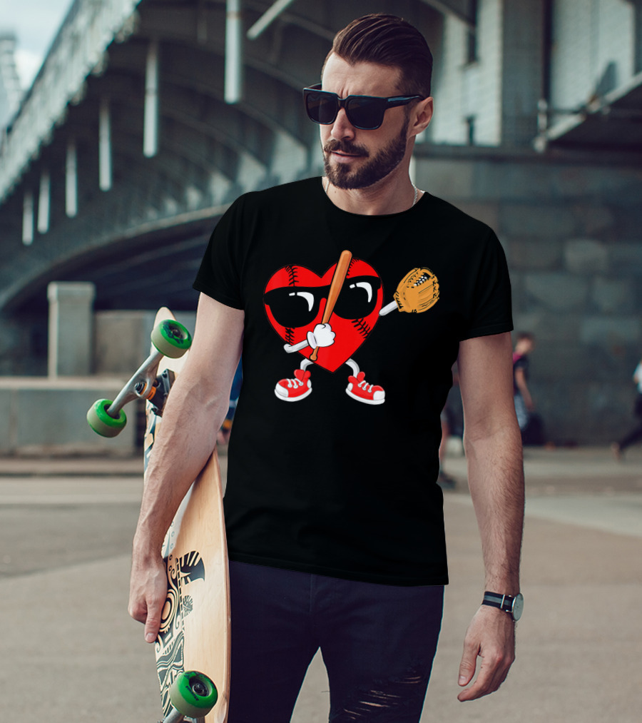 Dabbing Heart Baseball Love Valentines Sunglasses And Sneakers T-Shirt