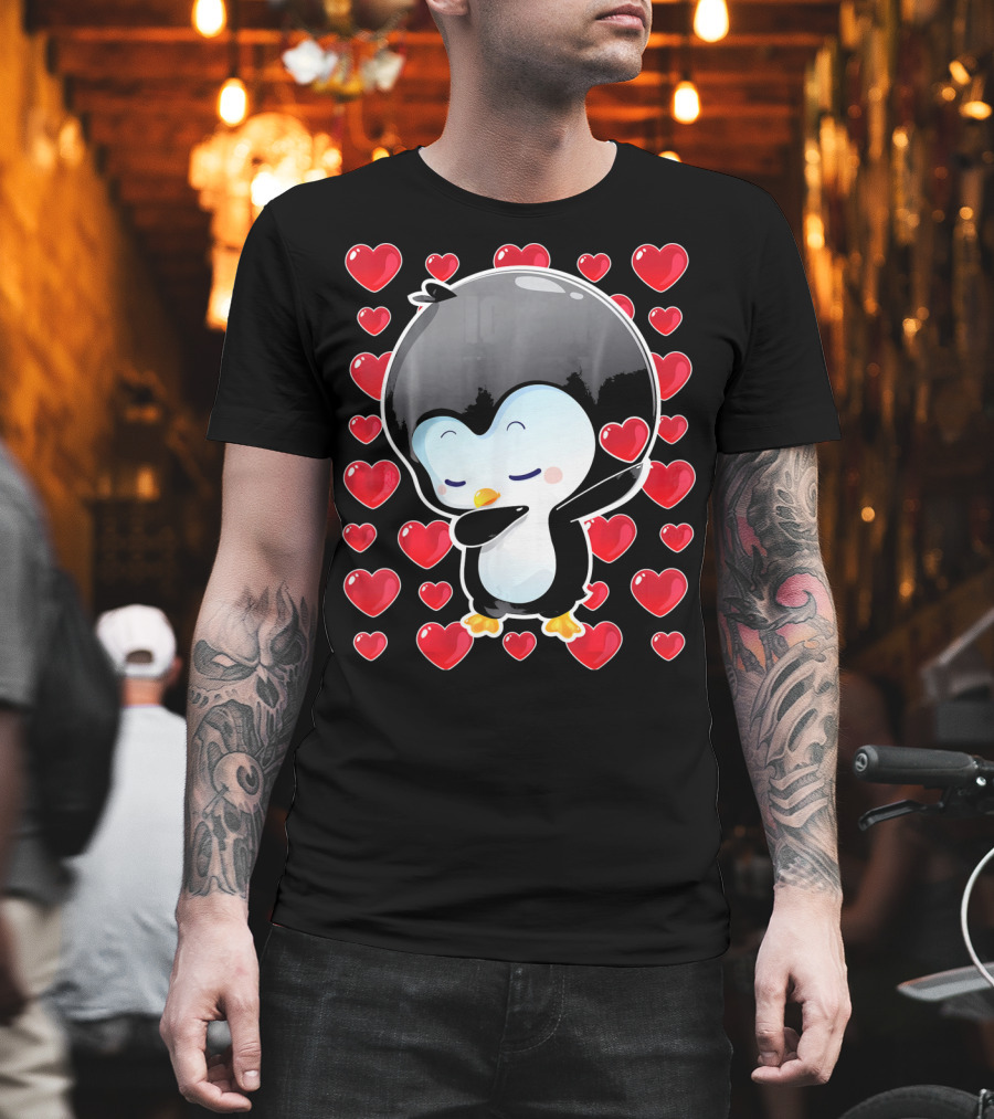 Valentines Day Penguin Dabbing Surrounded by Hearts T-Shirt