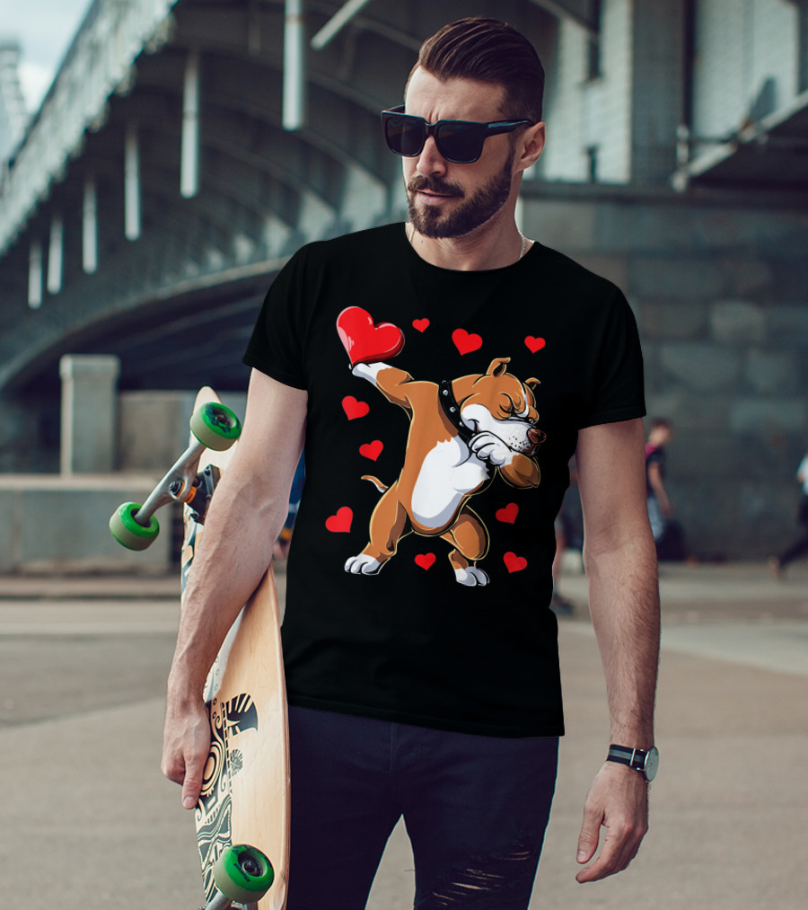 Valentines Day Dabbing Pit Bull With Hearts T-Shirt
