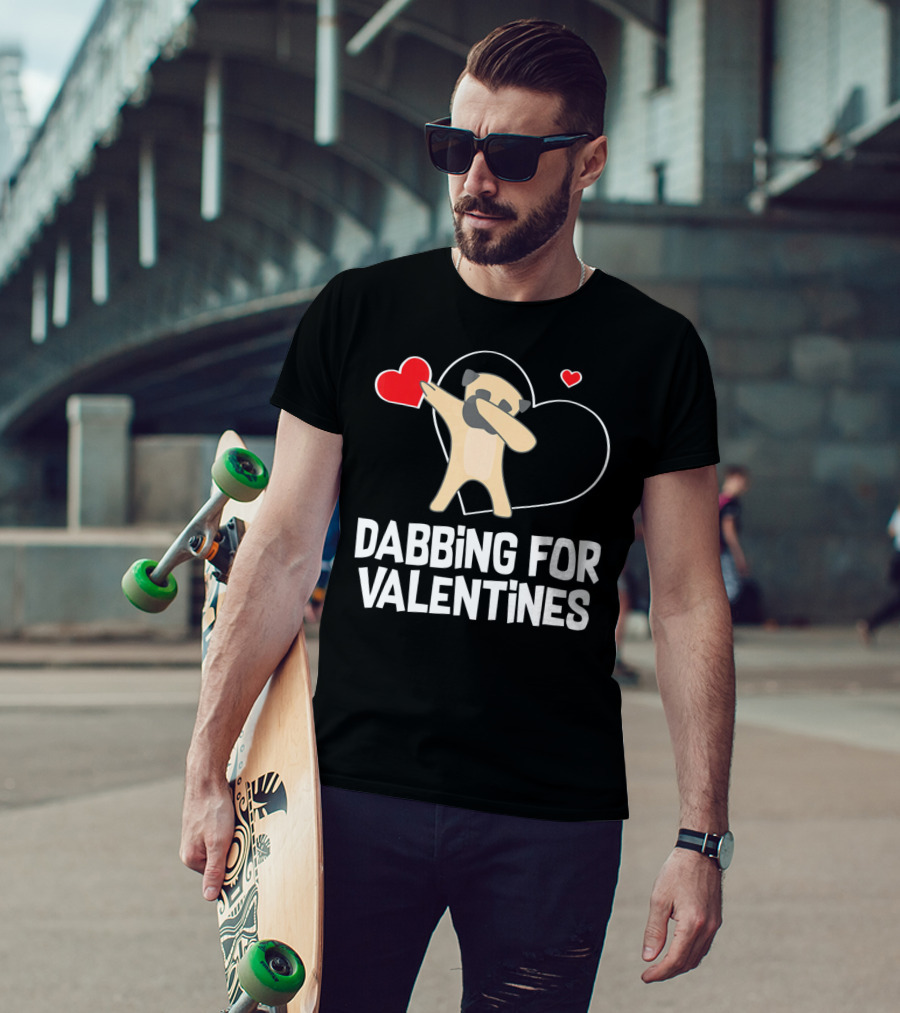 Dabbing Pug For Valentines Hearts Cute T-Shirt