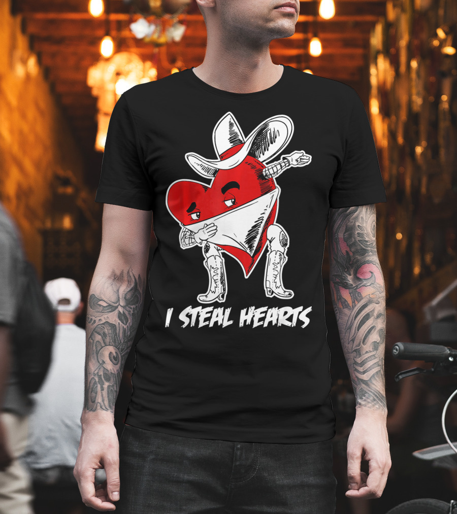 Dabbing Cowboy Heart I Steal Hearts Valentine's Vintage T-Shirt