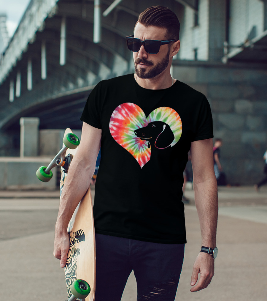 Dachshund Dog Heart Tie Dye Valentines T-Shirt