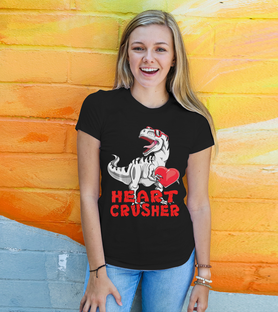 Dinosaur Valentines Day Heart Crusher T-Shirt