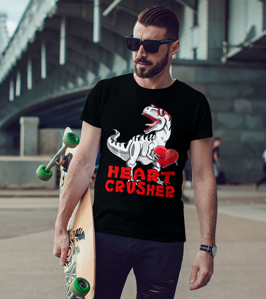 Dinosaur Valentines Day Heart Crusher T-Shirt